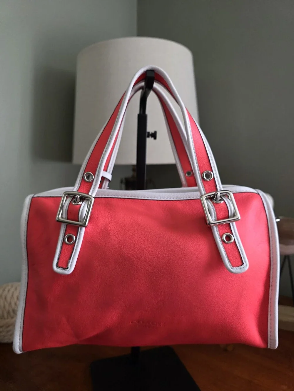 Coach Legacy Archive Turnlock Satchel Watermelon Pink Leather Crossbody Charm